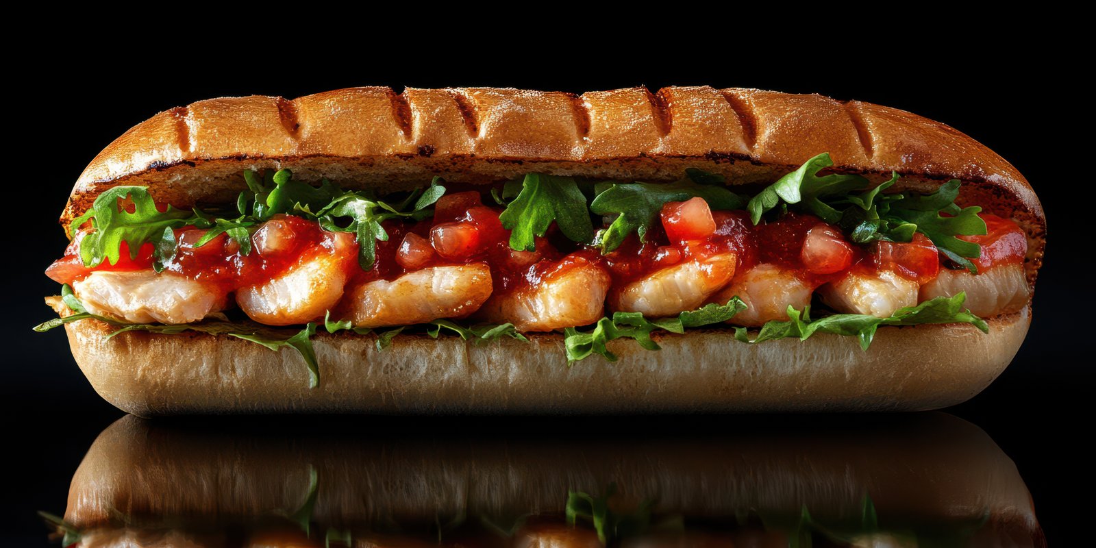 Delicious sandwich filled with diced chicken, fresh greens, and tangy sauce served on soft bread at a restaurant
